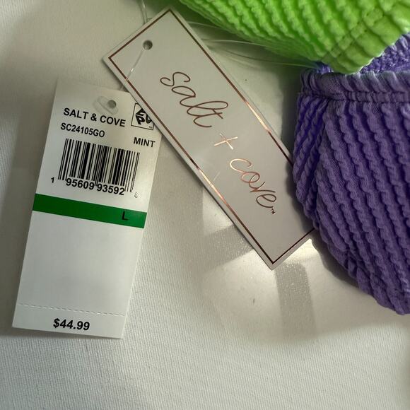 Salt & Cove Juniors' Colorblocked One-Piece Monokini, Mint/Purple Sz. Large - Picture 7 of 7